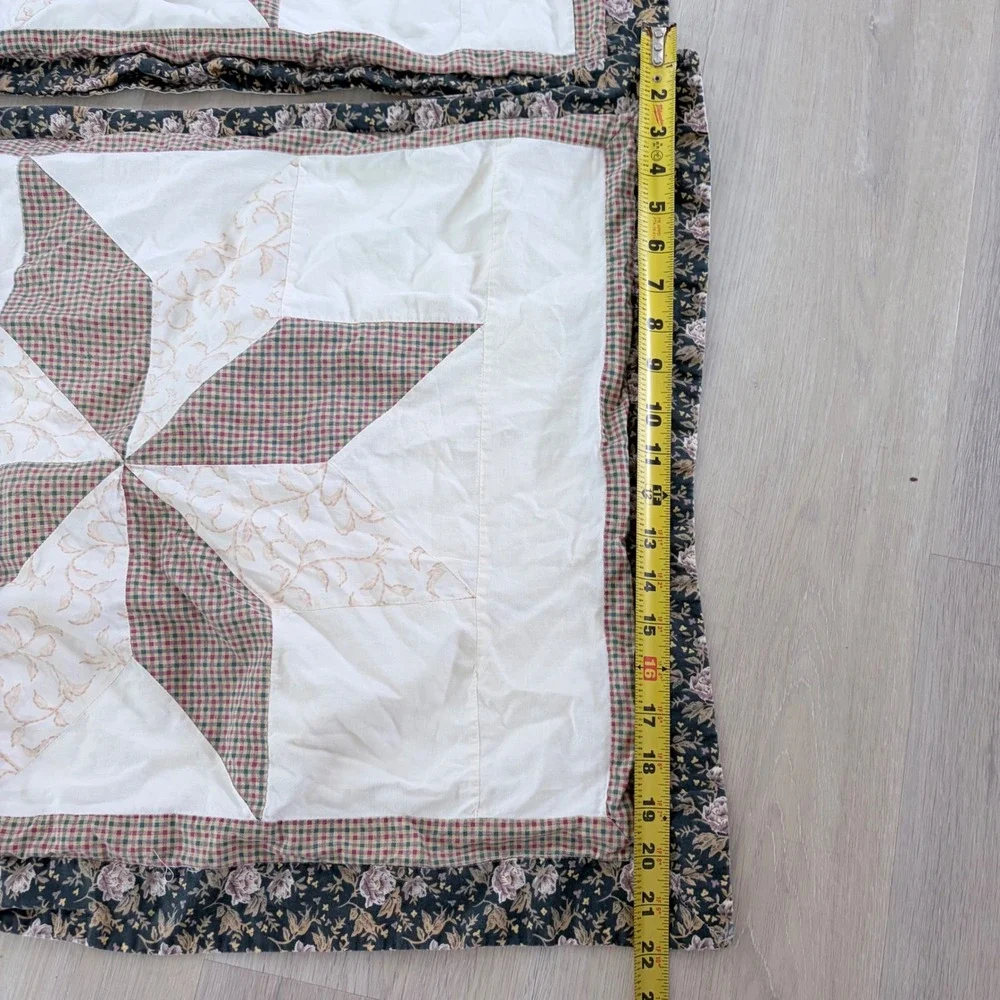 Vintage Quilted Star Patchwork Pillow Shams Set of 2 Floral Gingham Farmhouse
